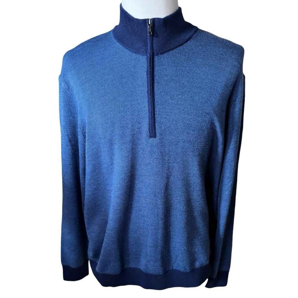 Brooks Brothers Sweater 2XL Blue Extra Fine Merino Wool Quarter Zip